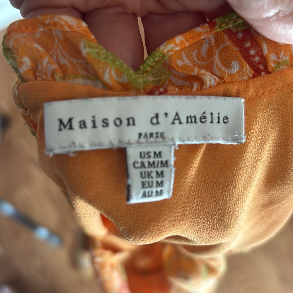 Orange Floral Flutter Sleeve Blouse Medium Cottagecore Boho Spring Anthropologie - Picture 7 of 12